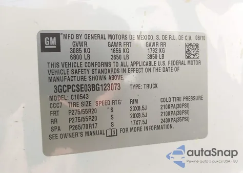 2011 Chevrolet Silverado 1500 Lt from USA, damaged, VIN 3GCPCSE03BG123073